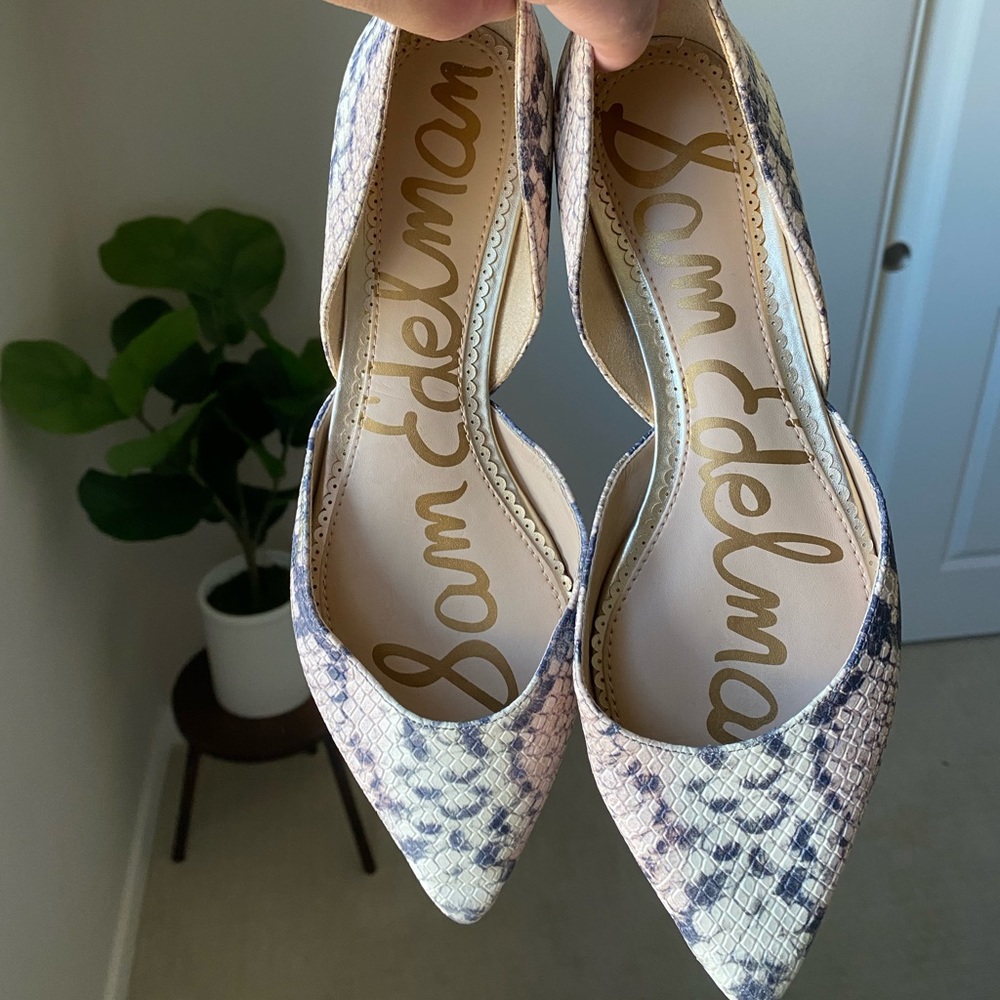 Sam Edelman Size 7 Rodney Pointy Toe D’Orsay Flat Faux Snakeskin